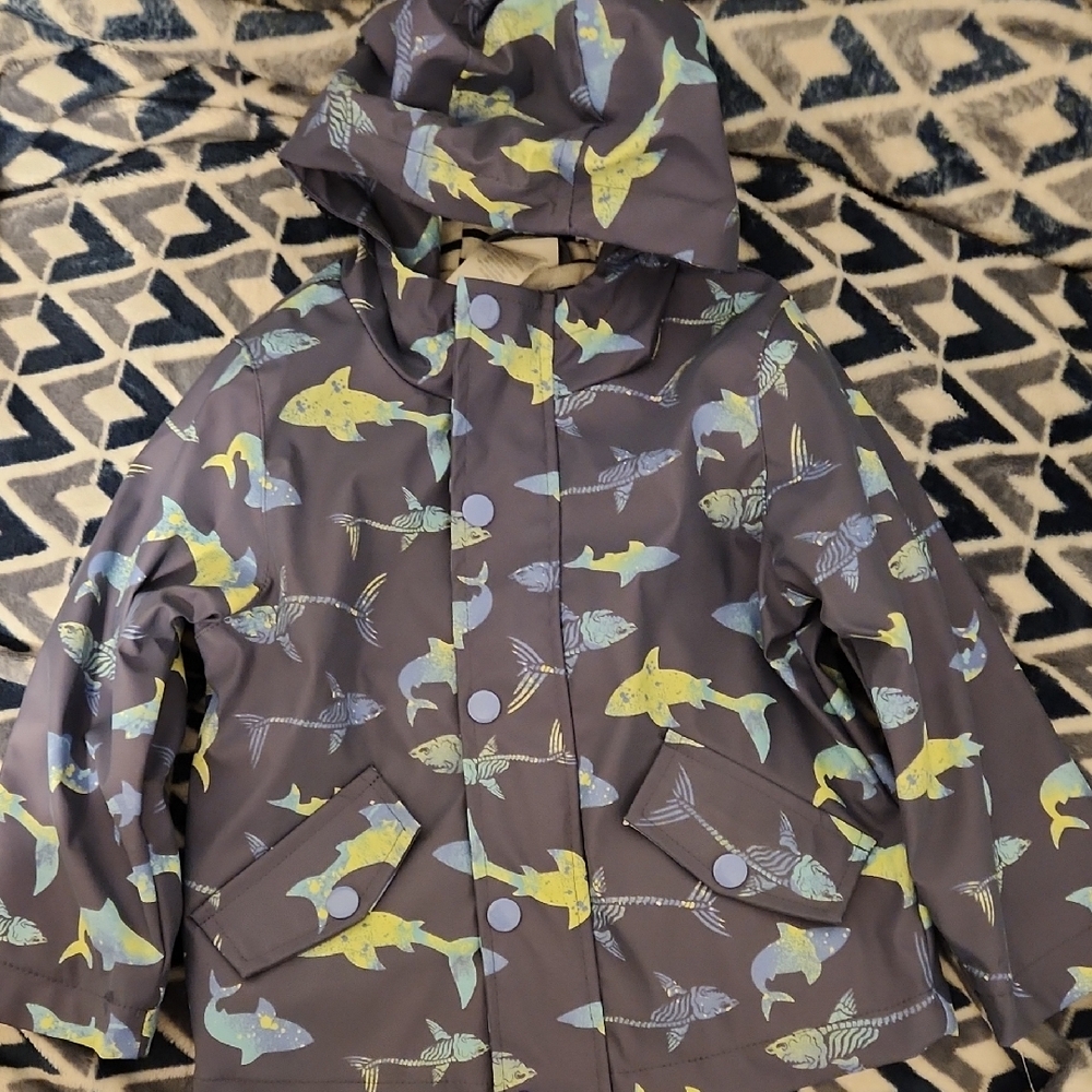 Kids Shark Adventure Raincoat - Gray